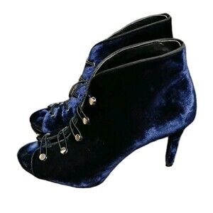 Enzo Angiolini Womens Blue Faux Velvet Booties Heels Size 9 Peep Toe Franses